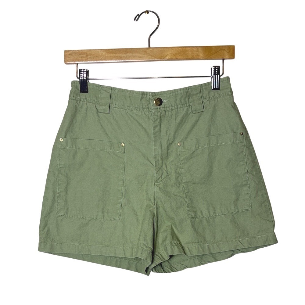 ZARA Women XS Army Green Cotton Shorts Patch Pockets Classic Chino